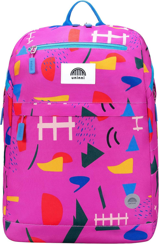 uninni 16" Kid's Backpack for Girls and Boys Age 6+ with Padded, and Adjustable Shoulder Straps. Fits for Height 3'9" Above Kids (Abstract Fuchsia)