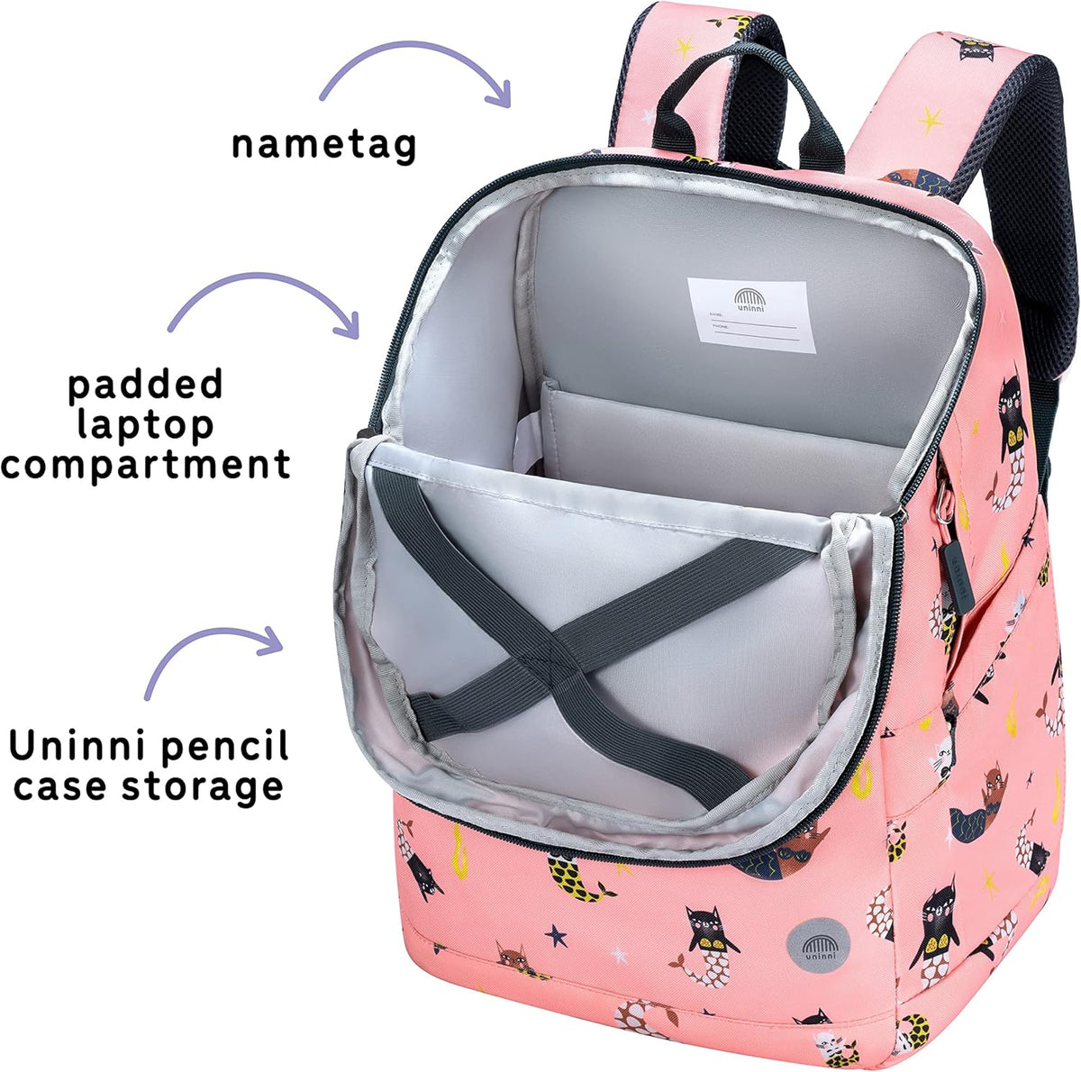 uninni 16" Kid's Backpack for Girls and Boys Age 6+ with Padded, and Adjustable Shoulder Straps.