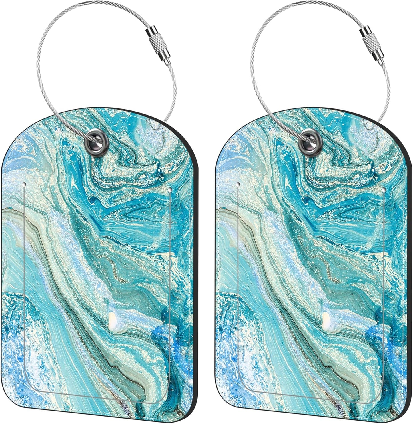 2 Pack Cute Luggage Tag for Suitcases Gold Foiled Marble Leather Luggage Tags with Stainless Steel Loop Privacy Flap Name Tags,Men and Women Travel Bag Suitcase Tags