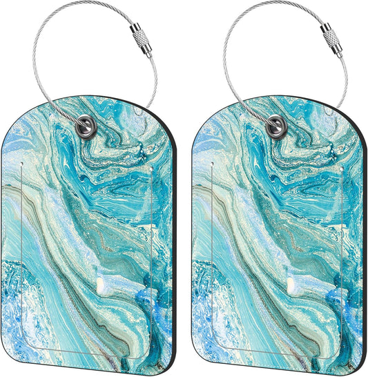 2 Pack Cute Luggage Tag for Suitcases Gold Foiled Marble Leather Luggage Tags with Stainless Steel Loop Privacy Flap Name Tags,Men and Women Travel Bag Suitcase Tags