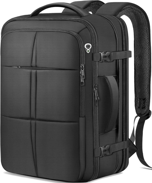 Travel Backpack, Extra Large 50L Flight Approved Carry on Backpack, Expandable Waterproof Business Suitcase Daypack Big Bag Fits 18.4 Inch Laptop, Black