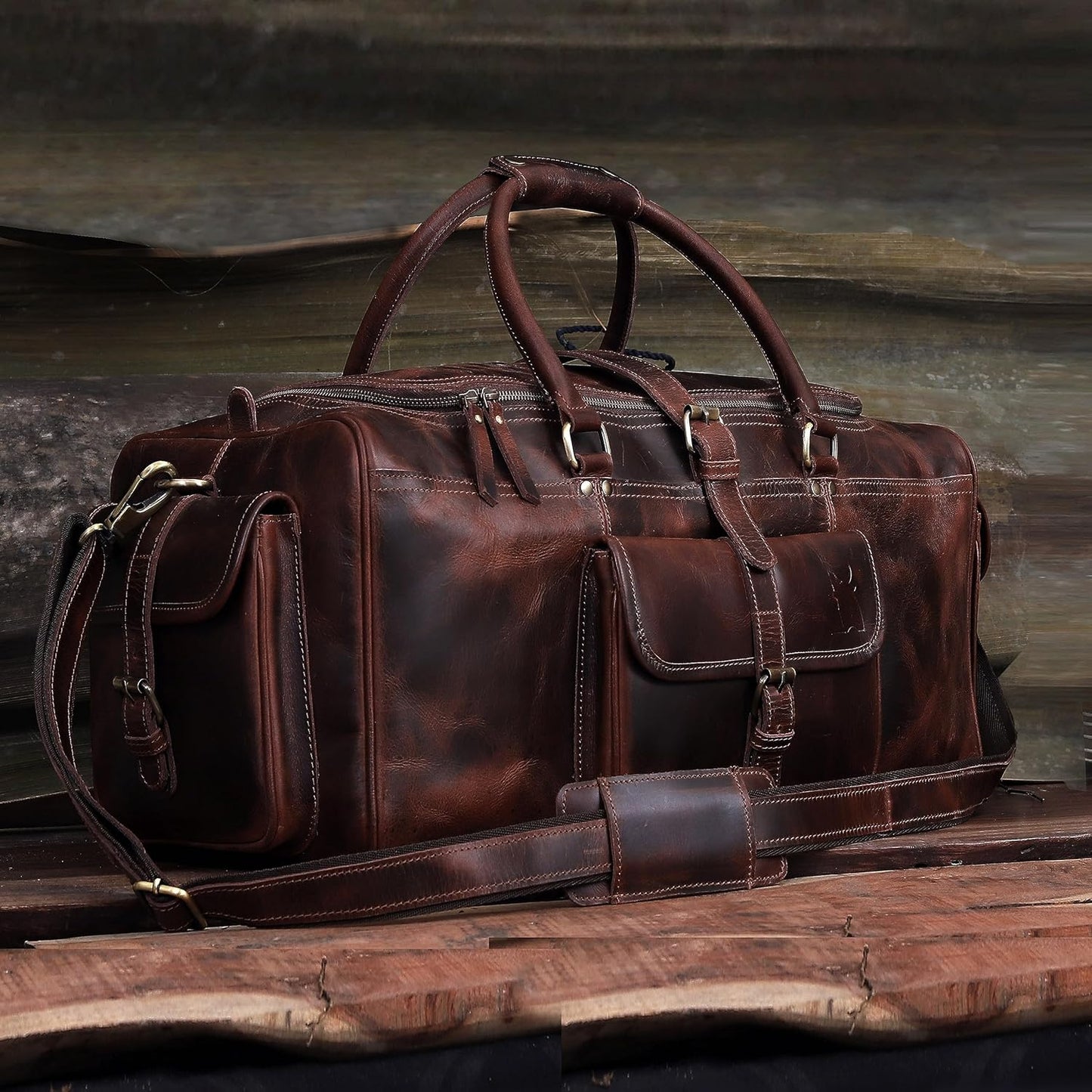 Leather Duffle Bag for Men, Overnight 21 Inch Weekender Duffel Gym Bag, Full Grain Leather Travel Carry-On Bag, Ideal for Sports, Airplane Luggage by Leather Farm