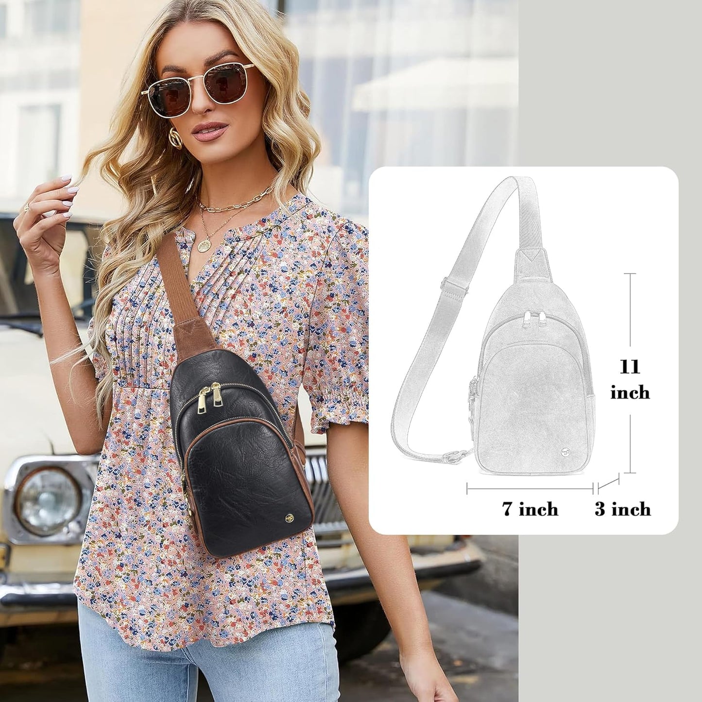 INICAT Crossbody Sling Bags Travel Cross Body Purses Faux Leather Fanny Packs Chest Bag for Women