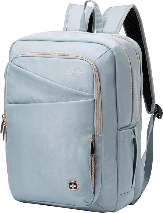Swissdigital Design Women Laptop Backpack For Women With Apple Find My network,Travel Bookbags With USB Charging Port，Large Capacity Computer Backpacks For Work Business,Teal Blue | KATY ROSE