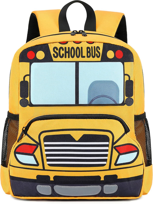 Kids Backpack for Boys Girls Preschool Bookbags 3D Cartoon Daycare Toddler Bags (Yellow bus)