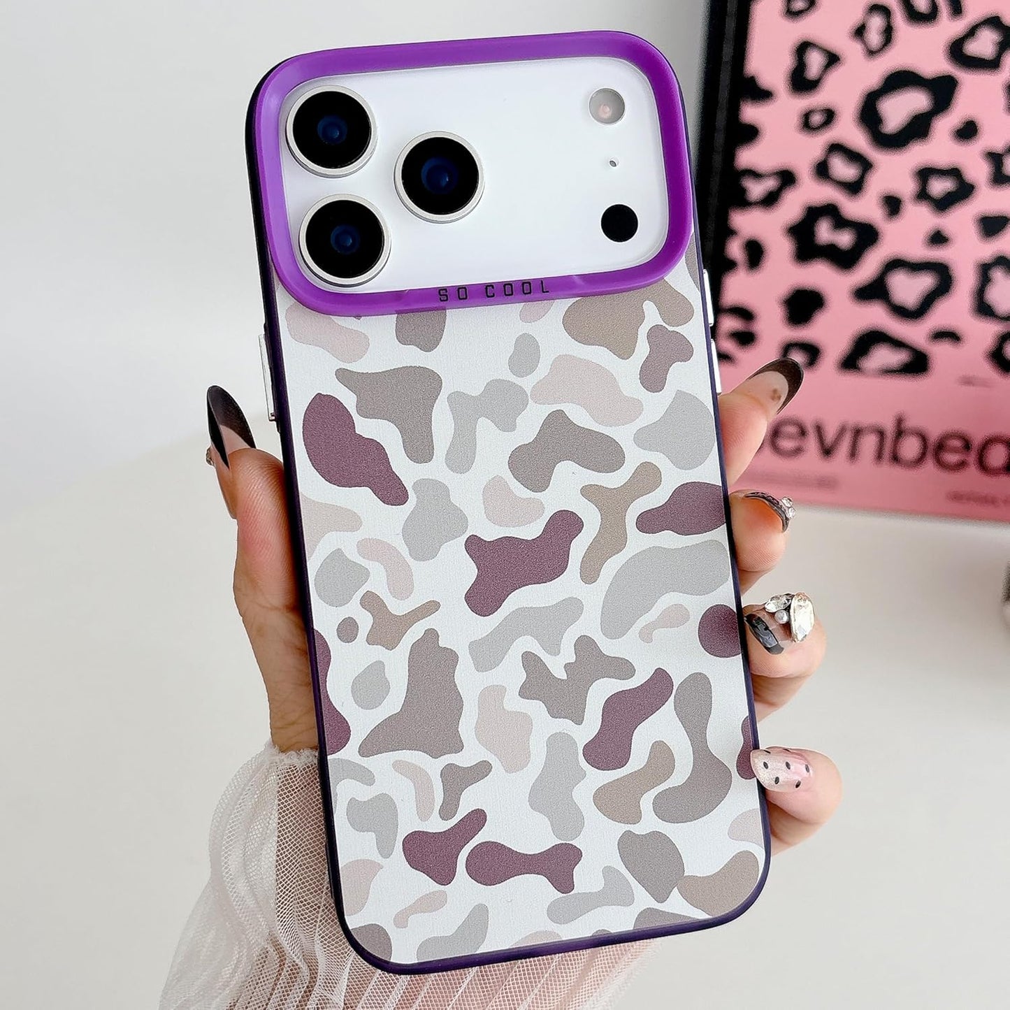 for iPhone 17 Pro Case, Vintage Camo Pattern Design for Men Boys Teens, Cool Camouflage Shockproof Protective Cover for Girls Women - Purple