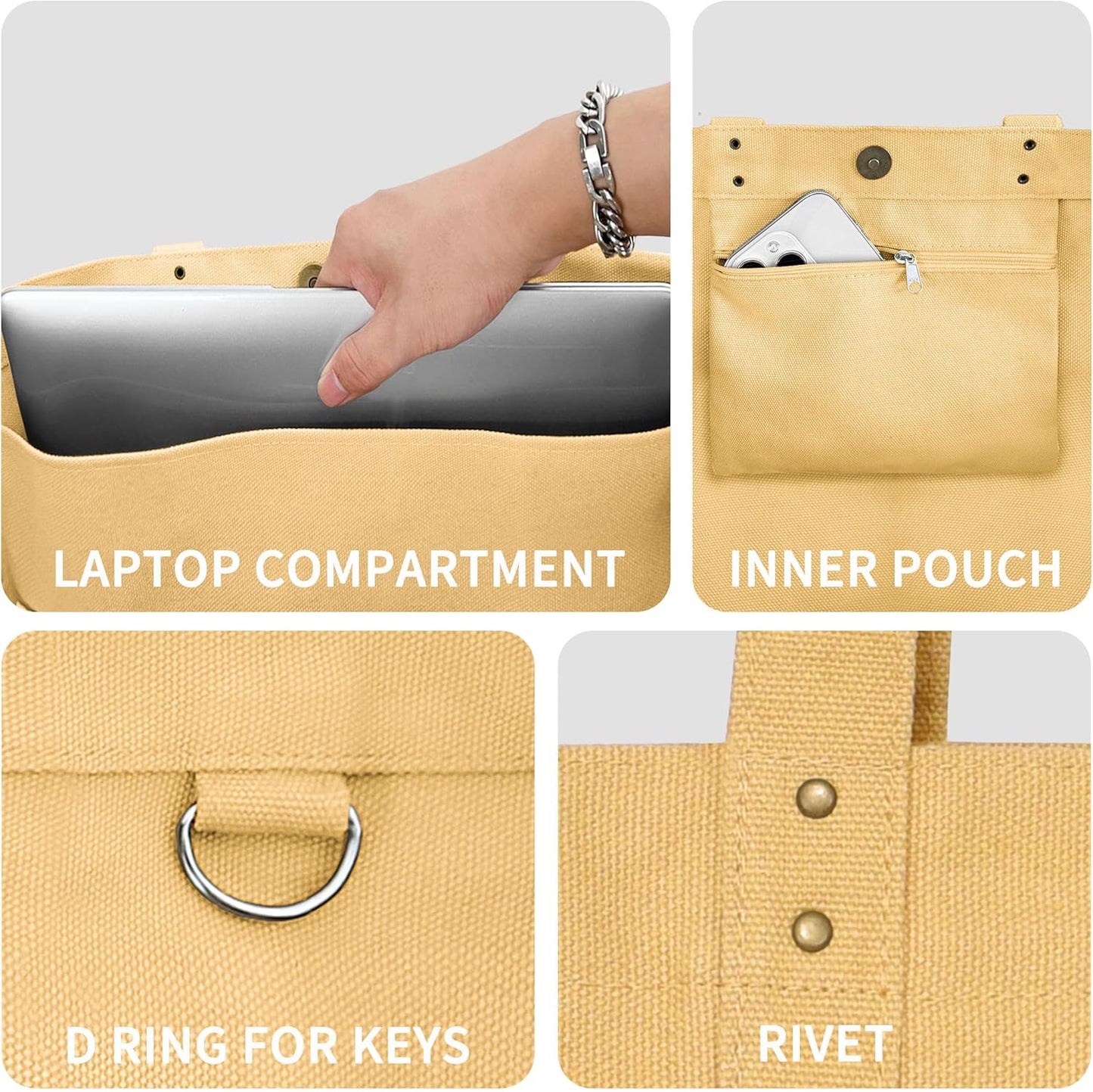 HOMESPON Large Canvas Tote Bag for Women Everything Bag with Pockets and Laptop Sleeve