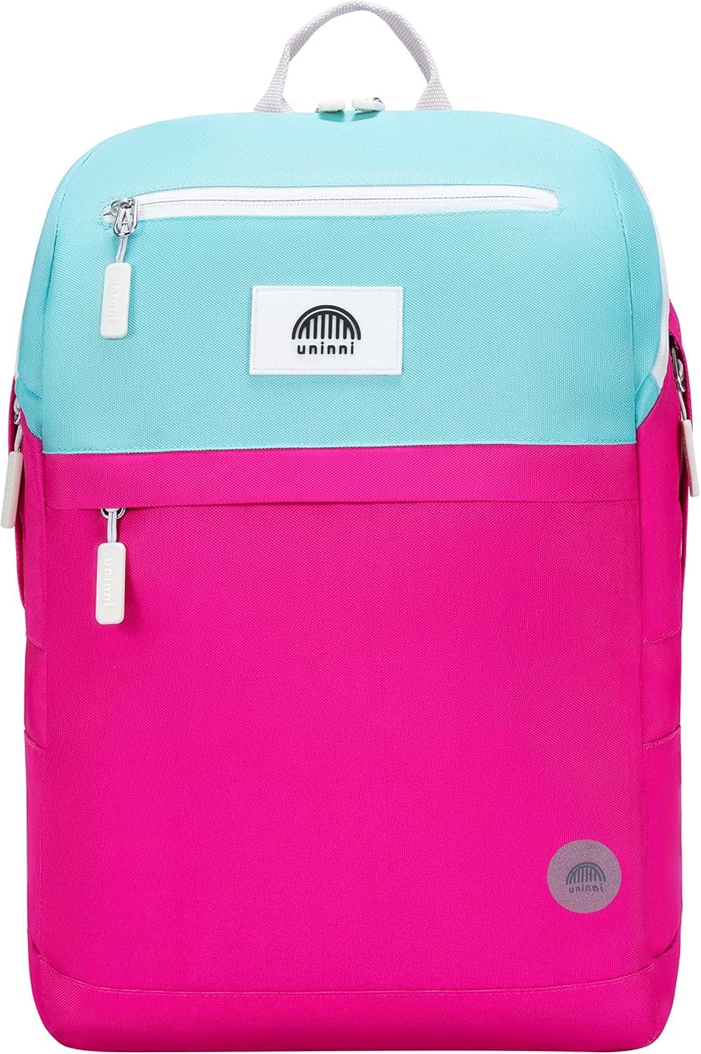 uninni 16" Kid's Backpack for Girls and Boys Age 6+ with Padded, and Adjustable Shoulder Straps. Fits for Height 3'9" Above Kids (Color Block Fuchsia/Green)