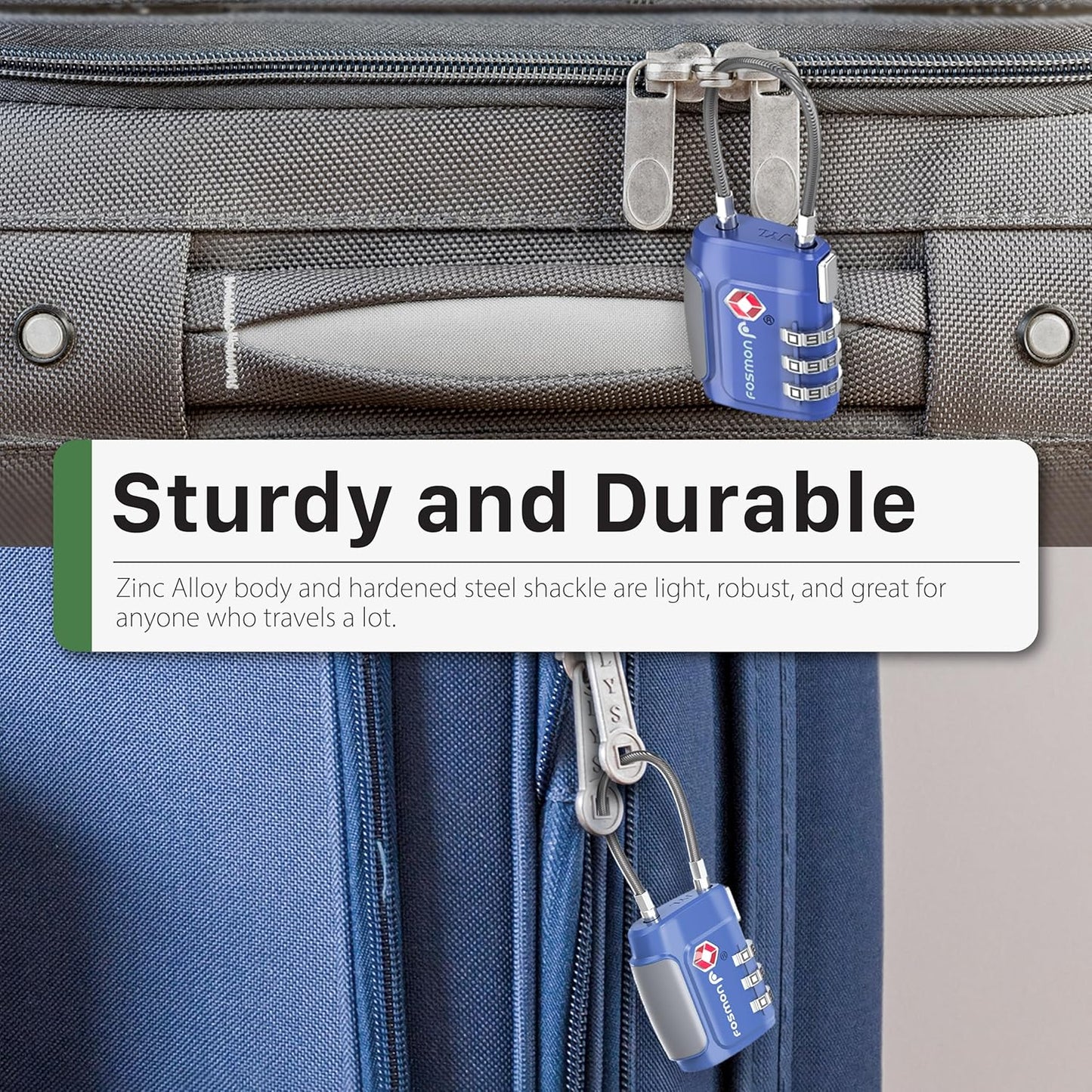 Fosmon TSA Approved Cable Locks for Luggage, Suitcase Locks with Push Release Button, 3 Digit Long Shackle Combo Wire Locks for Backpack, Gym Locker