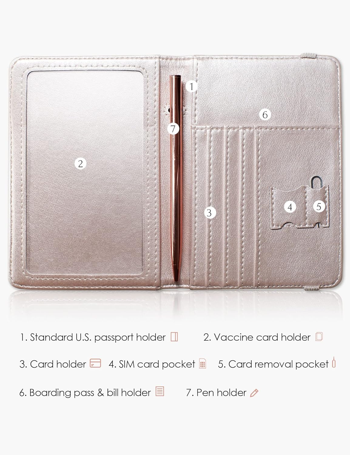 Mymazn Passport and Vaccine Card Holder Combo Passport Holder Wallet With Vaccination Card Holder Passport Case with RFID Blocking Clear Pocket For Vaccine Card Holder (Champagne Pink)