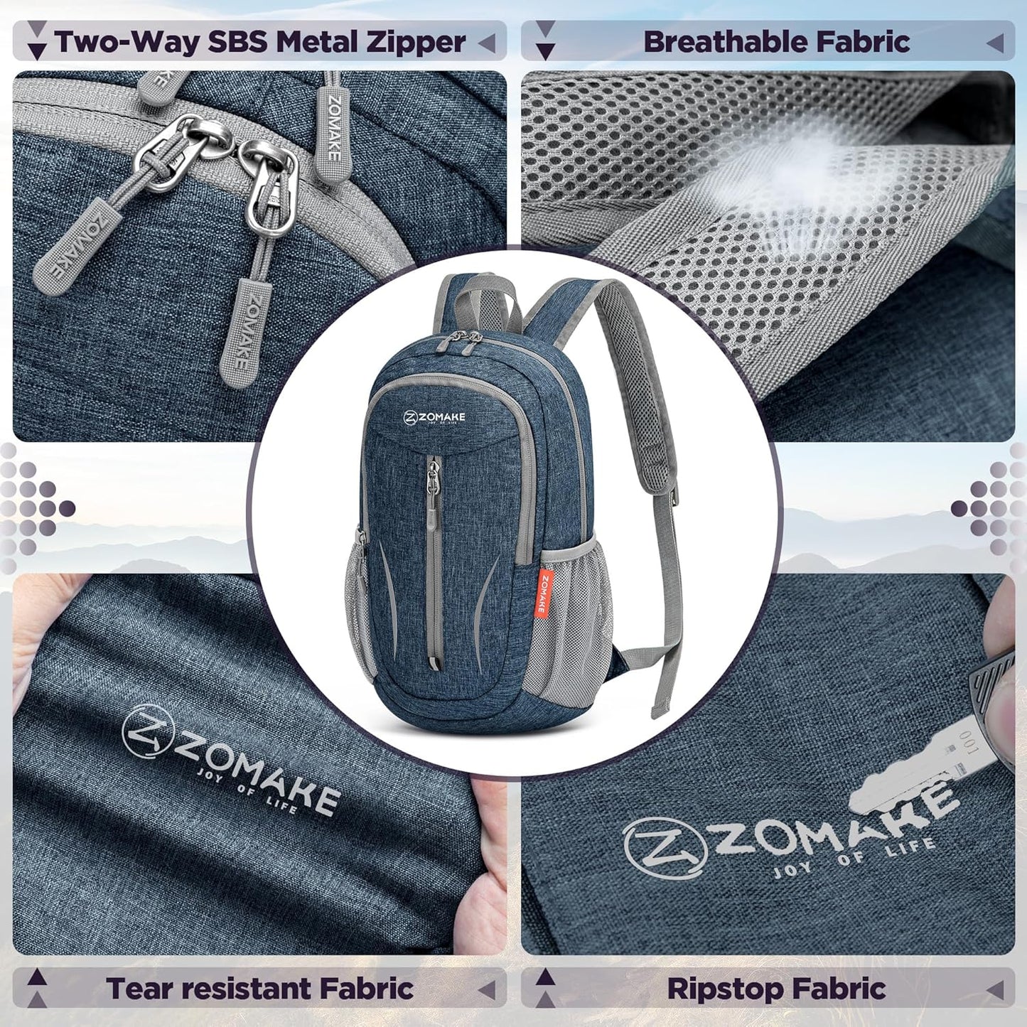 ZOMAKE Ultra Lightweight Packable Backpack 10L,Small Foldable Backpacks Hiking Water Resistant Collapsible Daypack for Women Men(Navy Blue-C1)