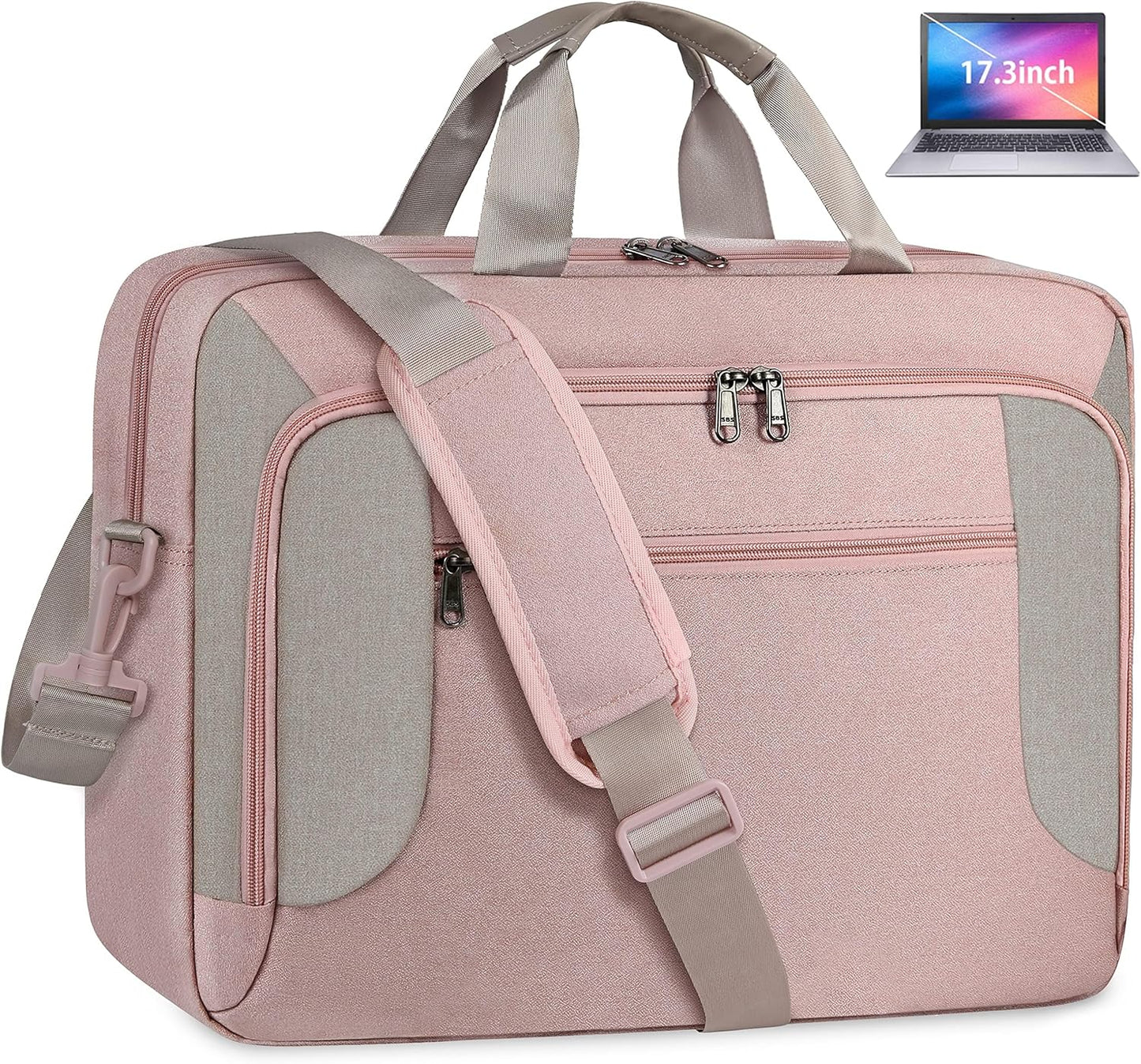 Laptop Bag 15.6 Inch Laptop Briefcase Computer Bag for Men Women Waterproof Business Office Work Large Laptop Case 15.6 Inch Adjustable Shoulder Messenger Bag Pink
