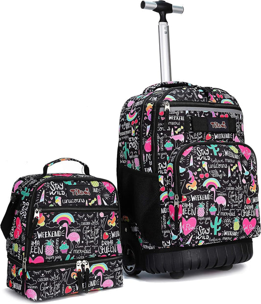 Tilami Rolling Backpack 19 inch with Lunch Bag Wheeled Laptop Backpack, Ins