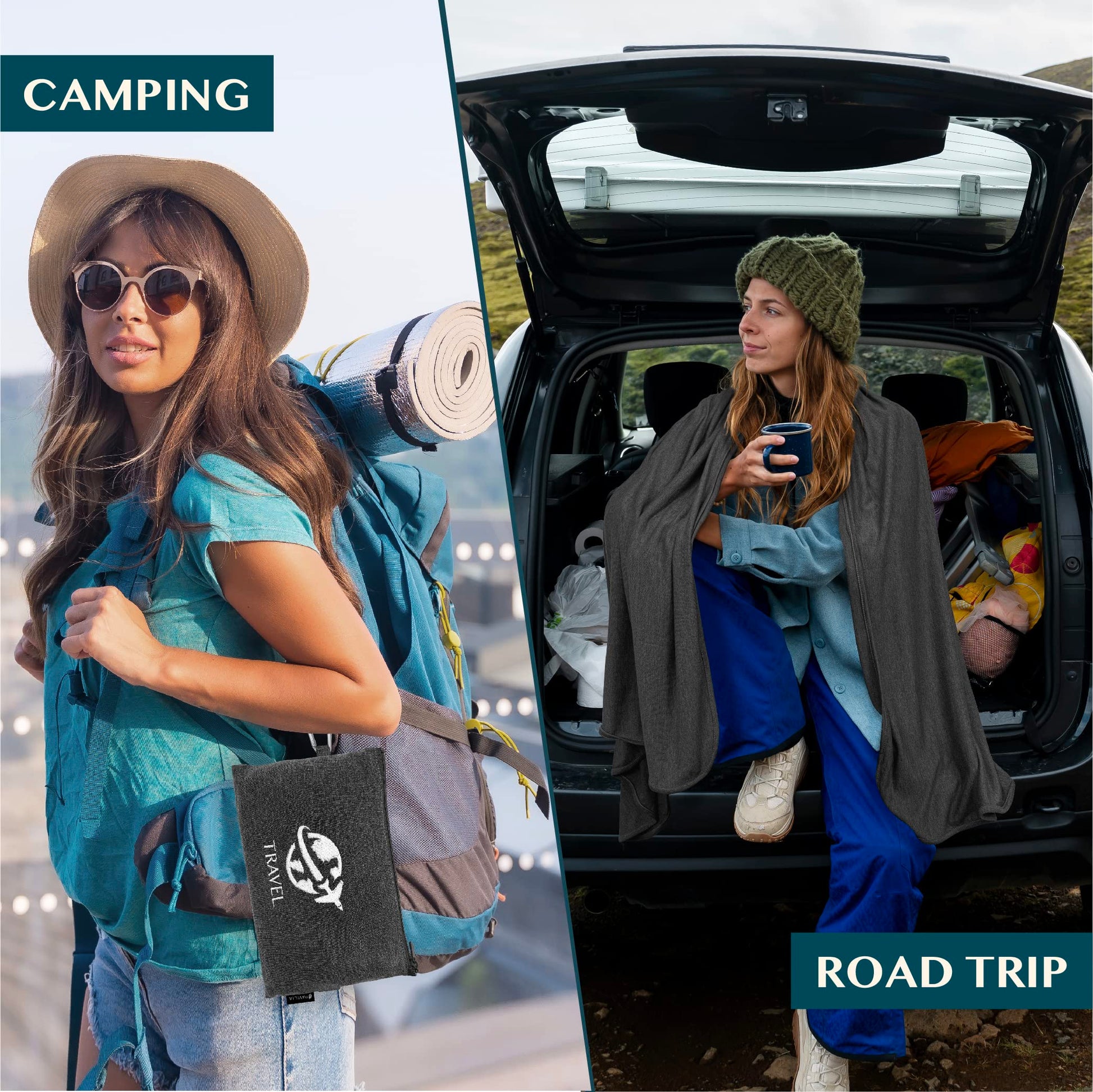 PAVILIA Travel Blanket Airplane Compact with Bag, Small Travel Pillow Blanket for Long Flights