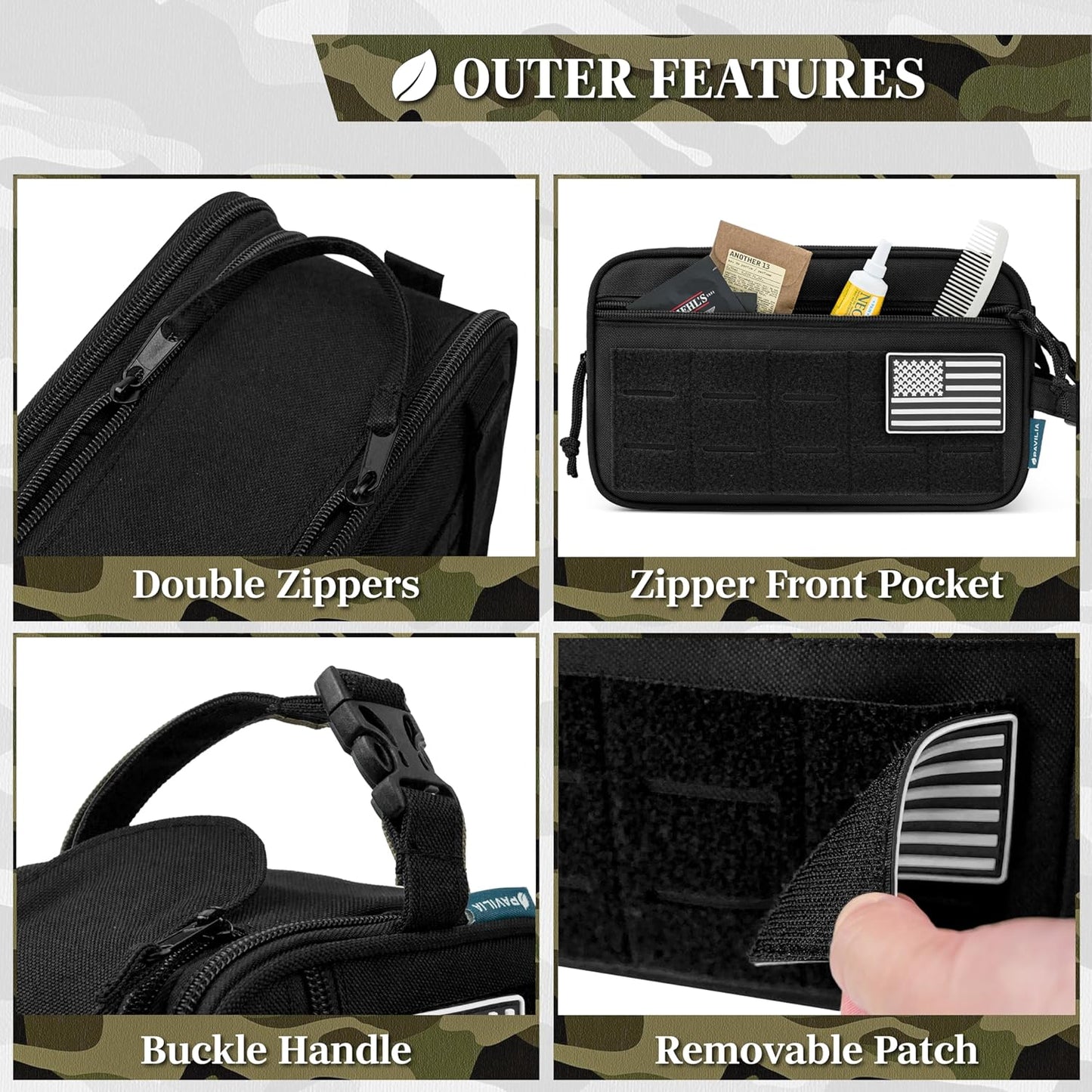 PAVILIA Tactical Toiletry Bag for Men, Travel Hygiene Bag, Military Gear Dopp Kit, Water Resist