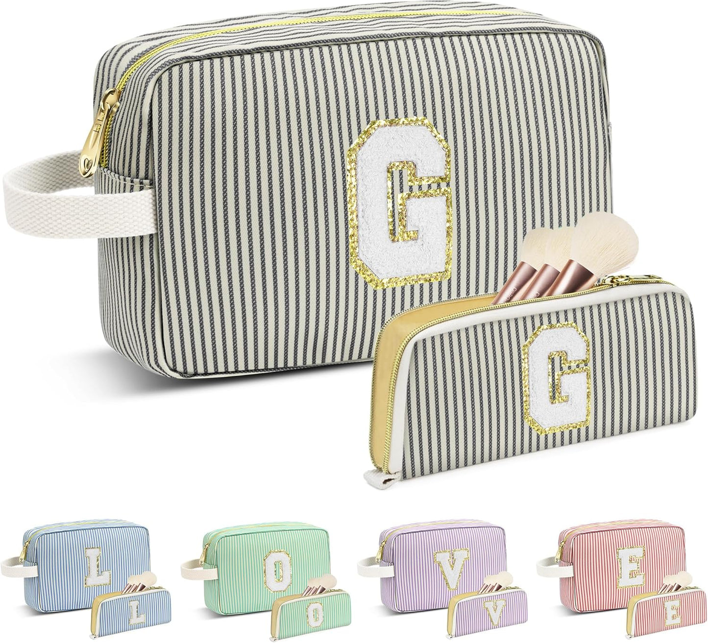 Travel Makeup Bag Christmas Gifts for Women Girl Teens, Personalized Initial Makeup Bag for Cute Teen Girls, Preppy Stuff Toiletry Bag Cosmetic Bag, Teen Girls Gift Trendy Stuff, Letter G