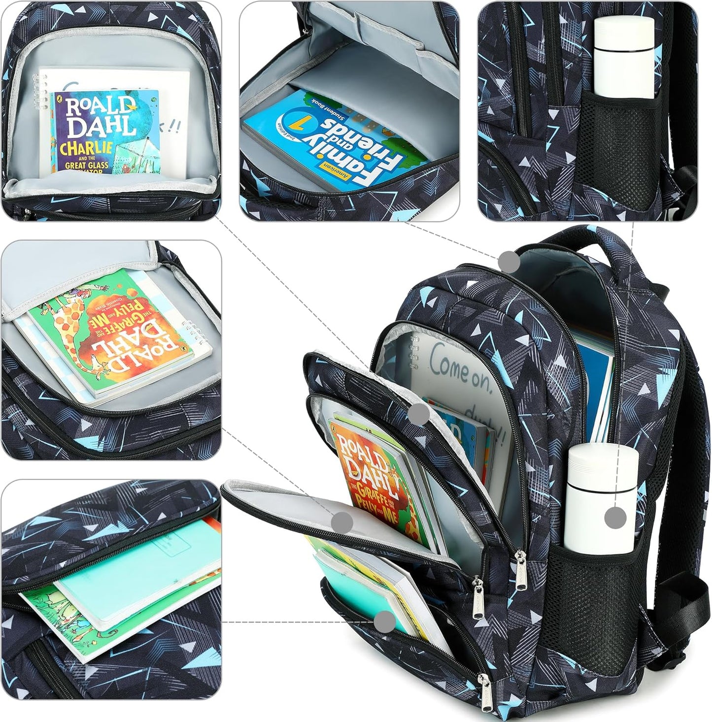 abshoo Lightweight Kids Backpack For School Boys Bookbag Kindergarten Elementary School Bags (Geometry Black-B)