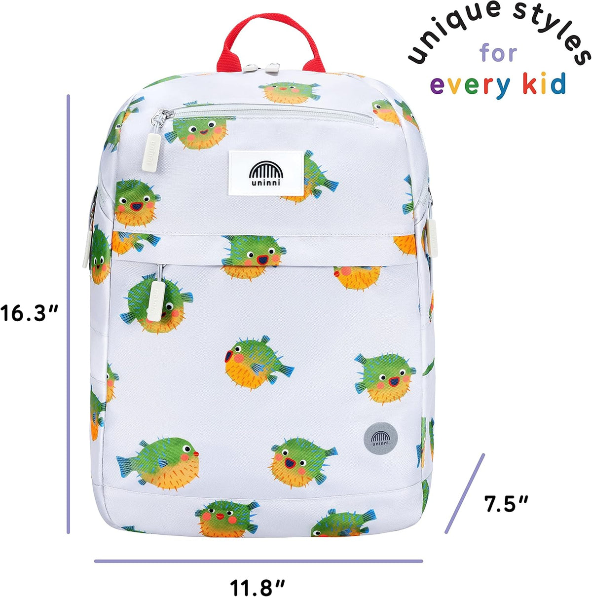 uninni 16" Kid's Backpack for Girls and Boys Age 6+ with Padded, and Adjustable Shoulder Straps.