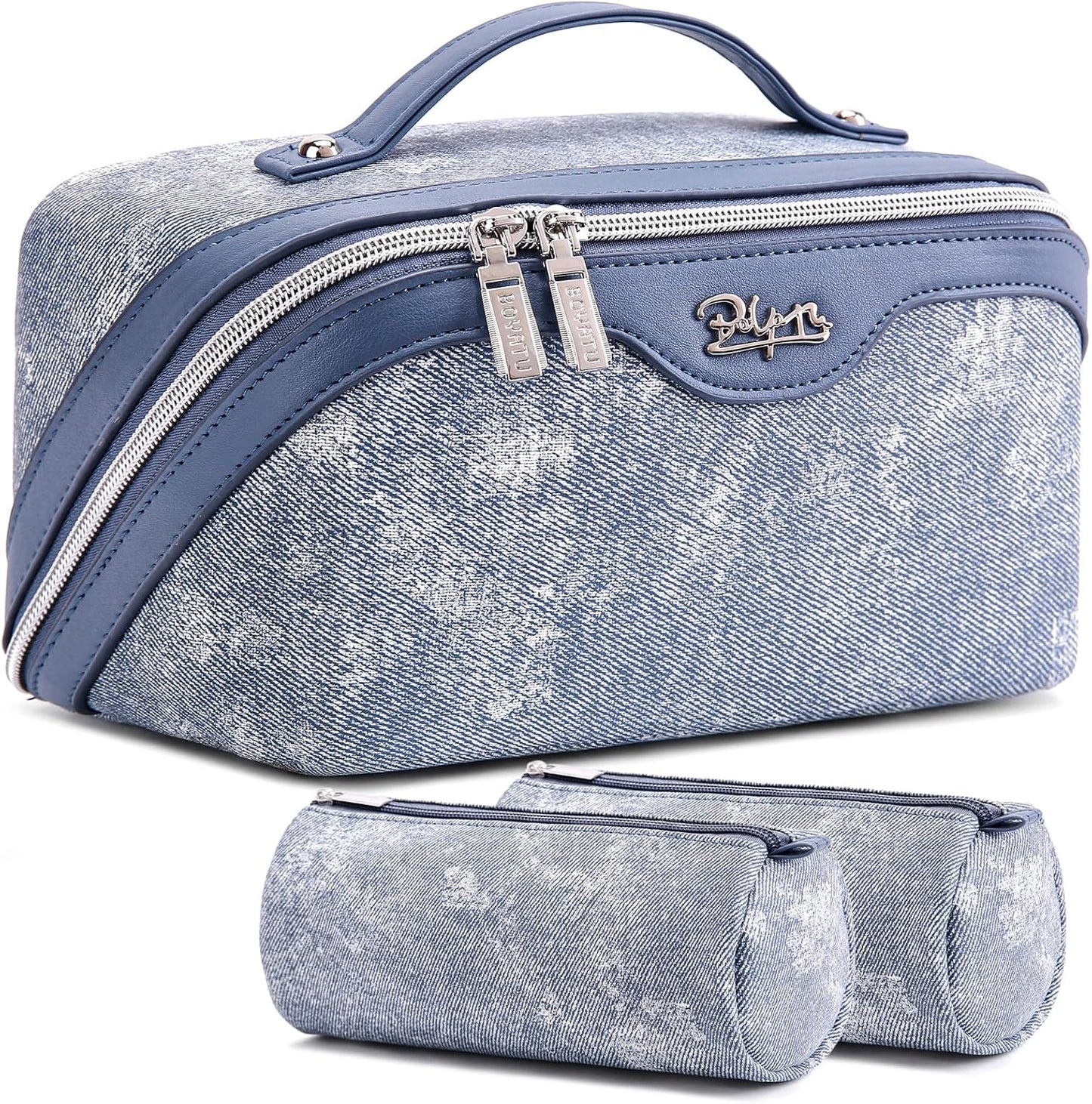 BOYATU Travel Makeup Bag Cosmetic Bags for Women: 3 Sets Large Capacity Make up Bag - Portable Toiletry Bags with Handle for Women(F-1-Blue)