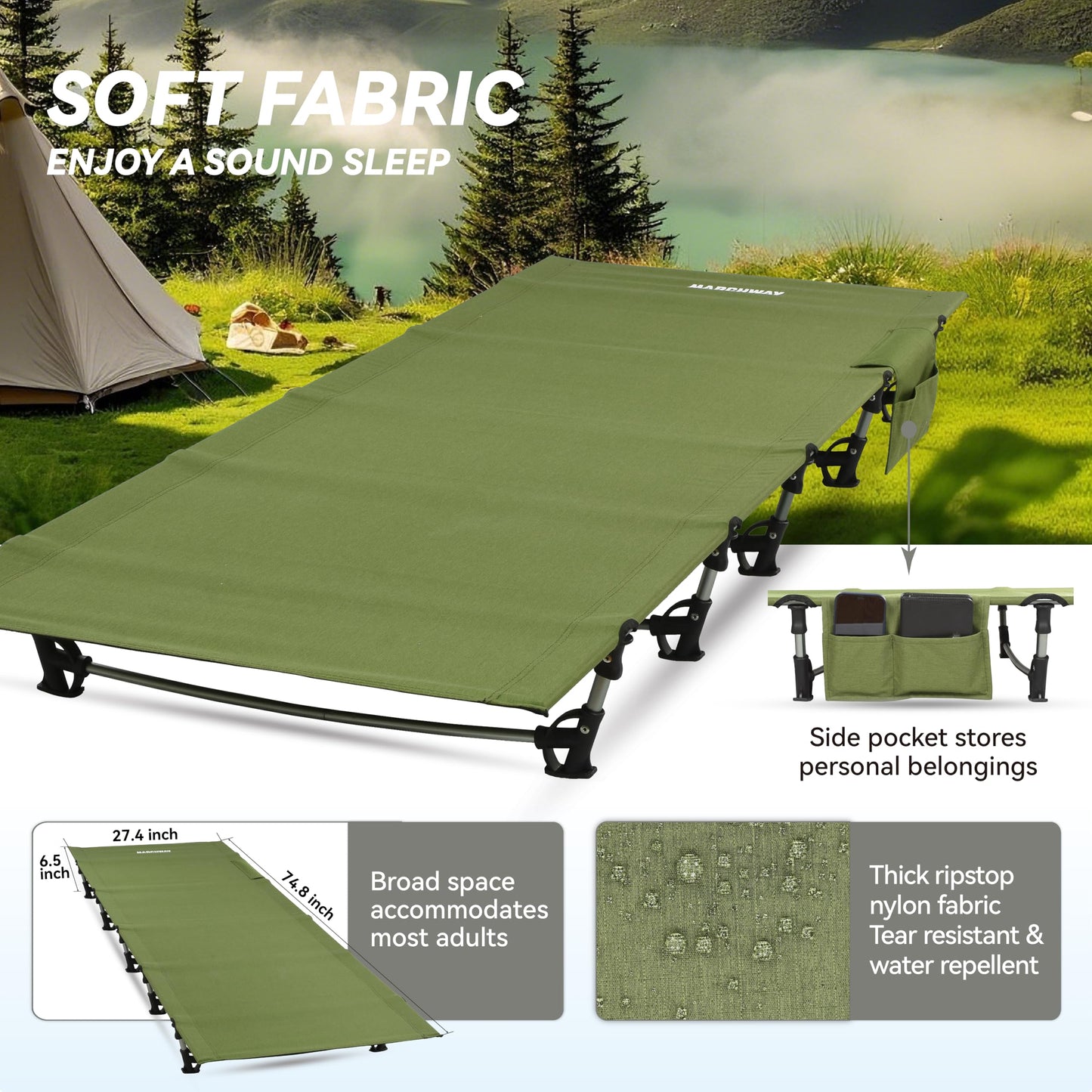 MARCHWAY Ultralight Folding Tent Camping Cot Bed, Portable Compact for Outdoor Travel, Base Camp