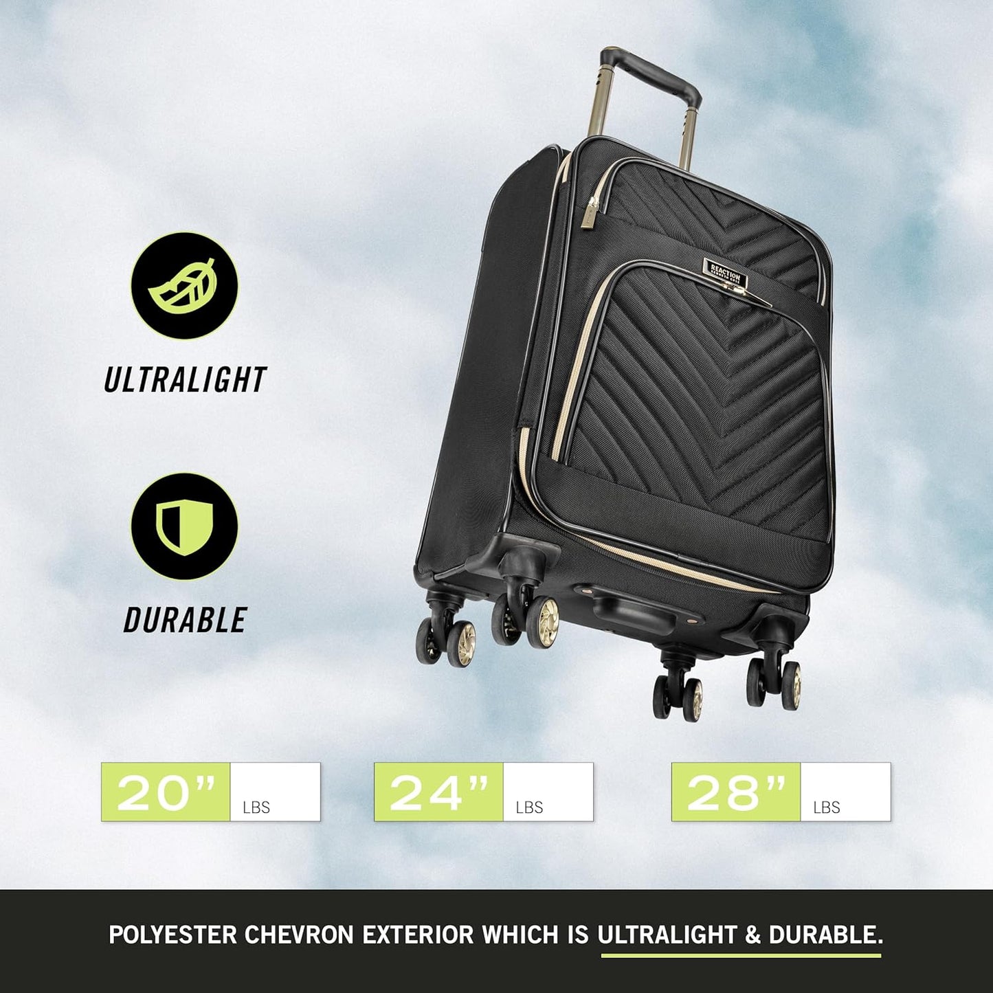 Kenneth Cole REACTION Chelsea Chevron Quilted Luggage, Black, 3-Piece Set (20"/24"/28")