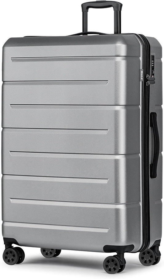 KYME Large Suitcases with Wheels Hardshell 28 Inch Luggage TSA Approved Big Checked Luggage Durable Travel Rolling Suitcase Women Men Silver Grey