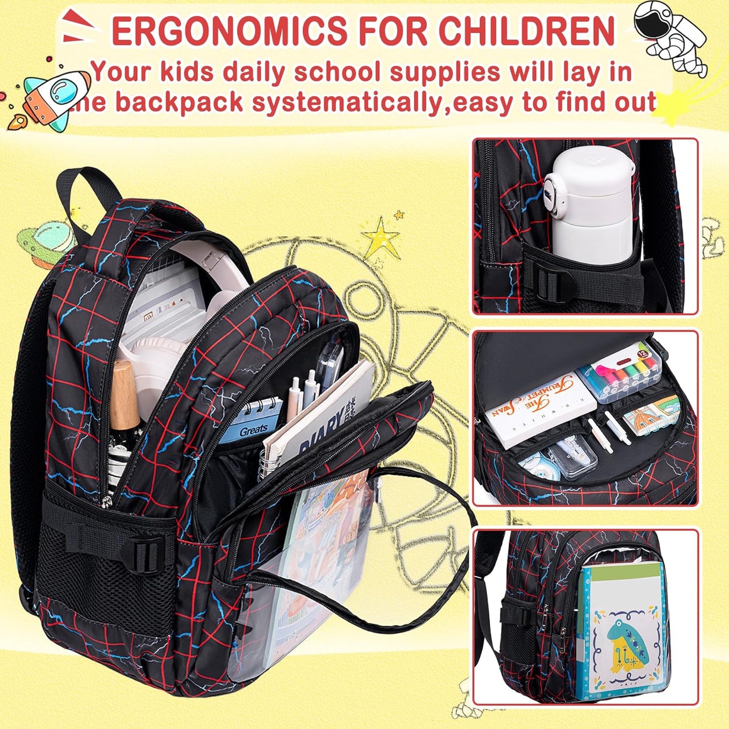 FunnyGifts Boys Kids Backpacks Toddler School Bookbag for Elementary Kindergarten Preschool Mochila Para Niños 4 5 6 7 8 9 10 11 12