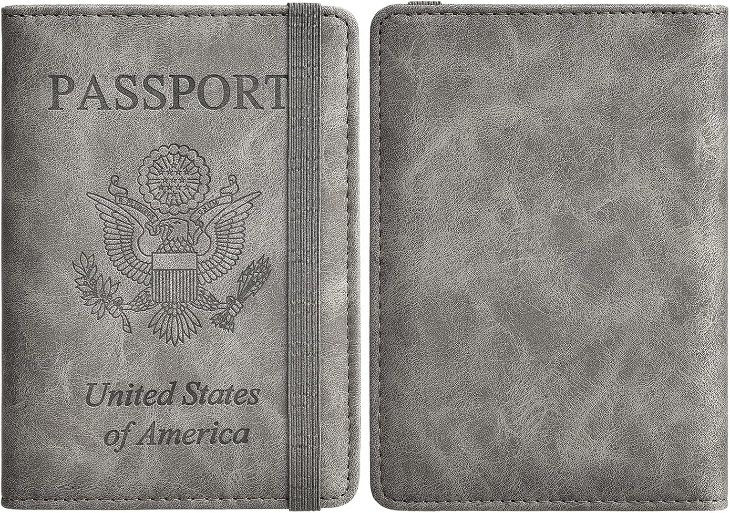 HerriaT Passport and Vaccine Card Holder Combo,Cover Case with CDC Vaccination Card Slot, Leather Travel Documents Organizer Protector, with RFID Blocking, for Women and Men