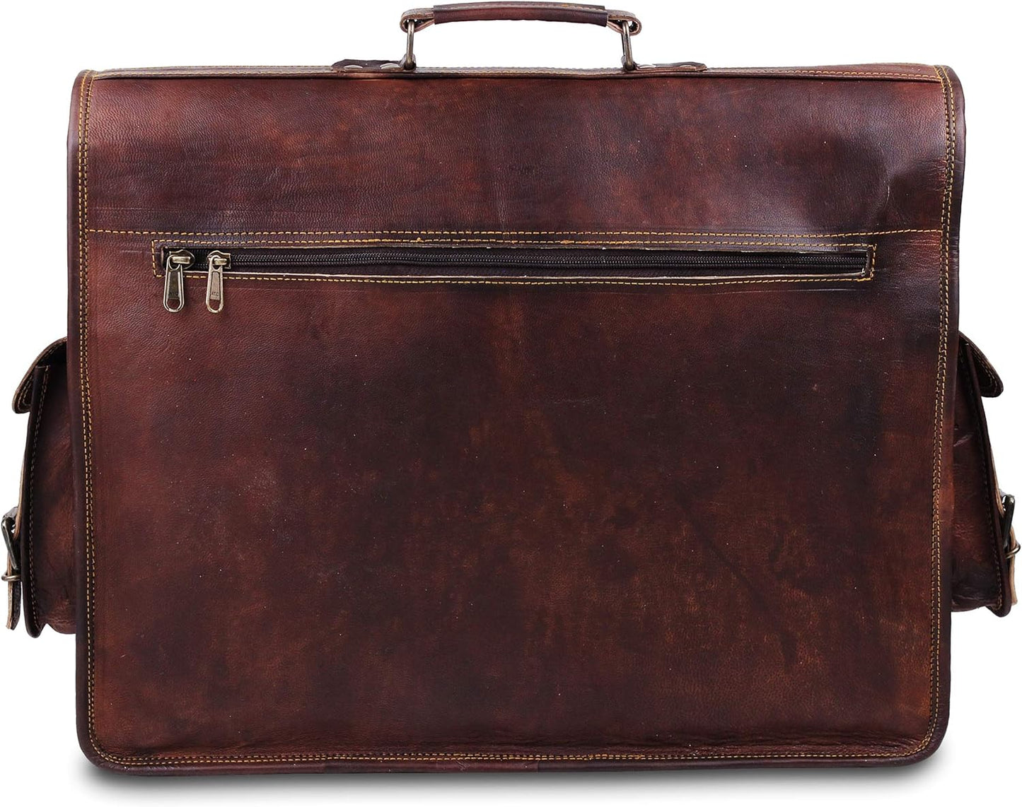 Vintage Leather Laptop Bag for Men Full Grain Large Leather Messenger bag for men 18 inches with rustic look Brown briefcase (Brown)
