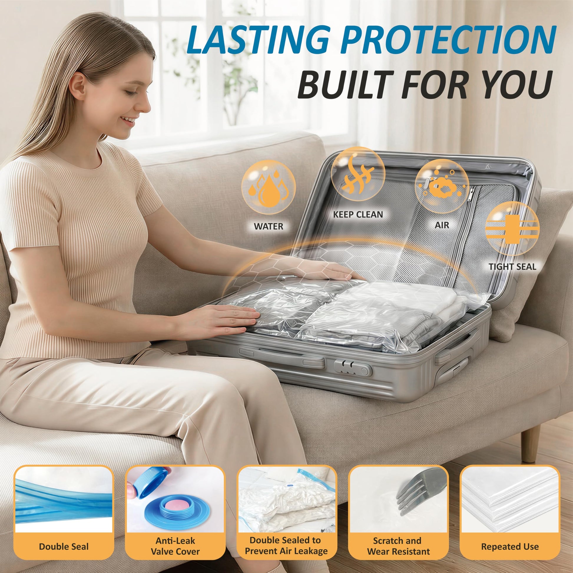 Cozy Essential Vacuum Storage Bags, 80% Compression Vacuum Seal Space Saver Plastic Packaging Bags