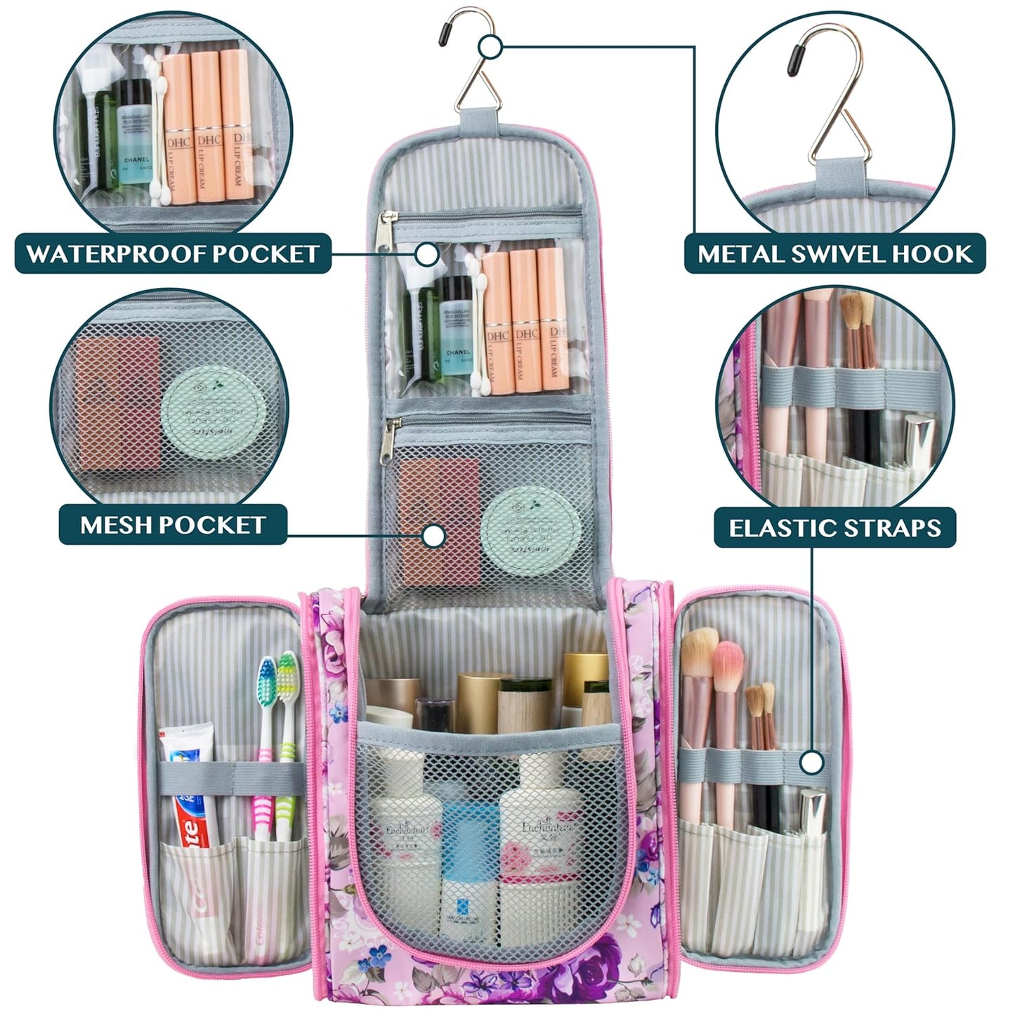 PAVILIA Toiletry Bag Travel Bag for Women Men, Hanging Cosmetic Organizer, Water Resistant Makeup