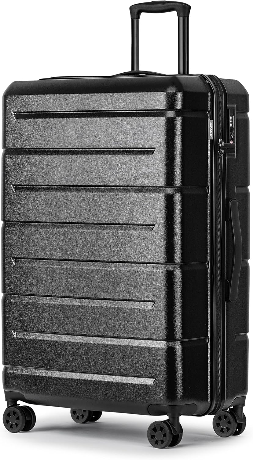KYME Large Suitcases with Wheels Hardshell 28 Inch Luggage TSA Approved Big Checked Luggage Durable Travel Rolling Suitcase for Women Men Black