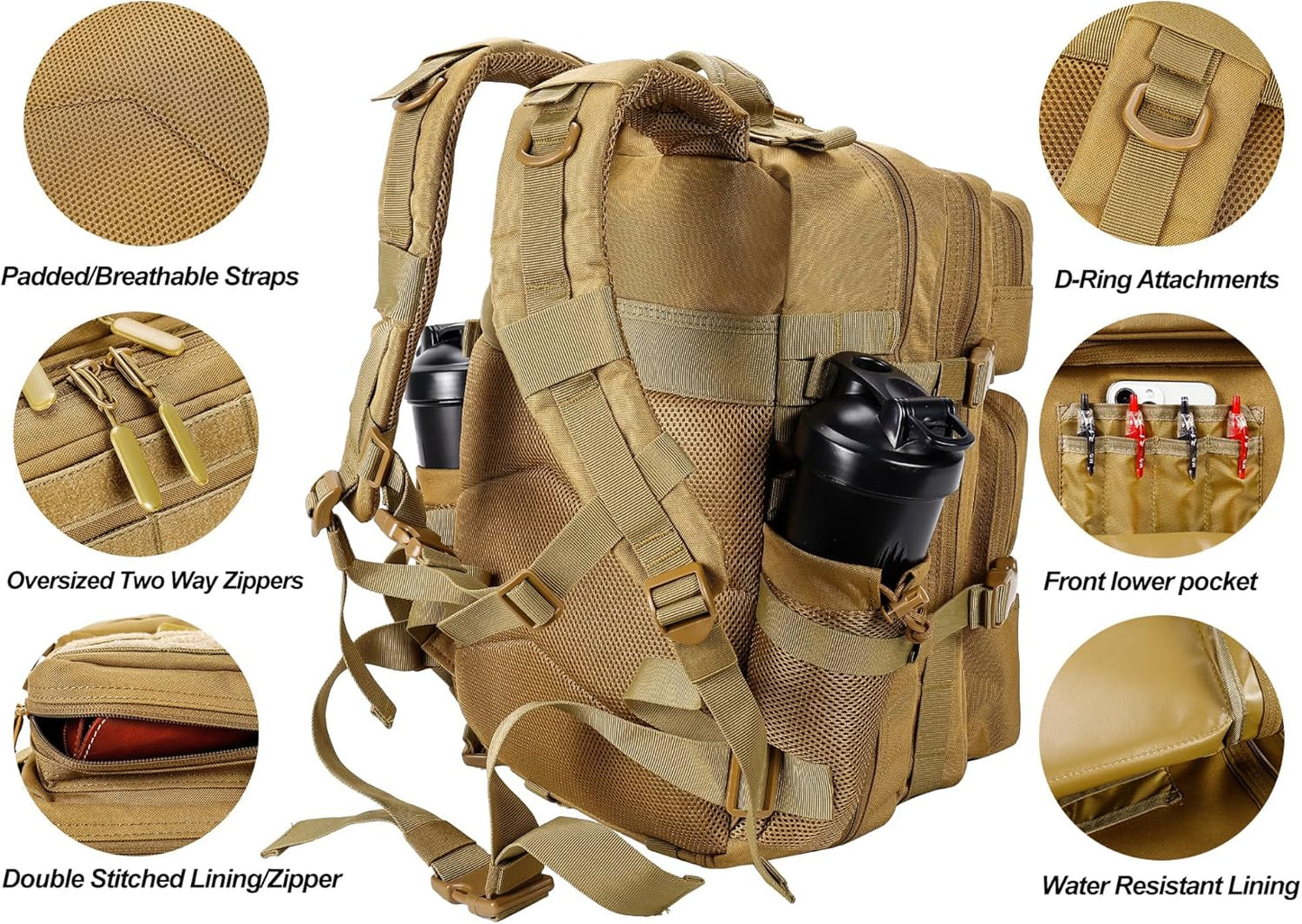 LHI Tactical Military Backpack for Men and Women 25L/35L Army Assault Pack Bag Small Rucksack with Bottle Holder
