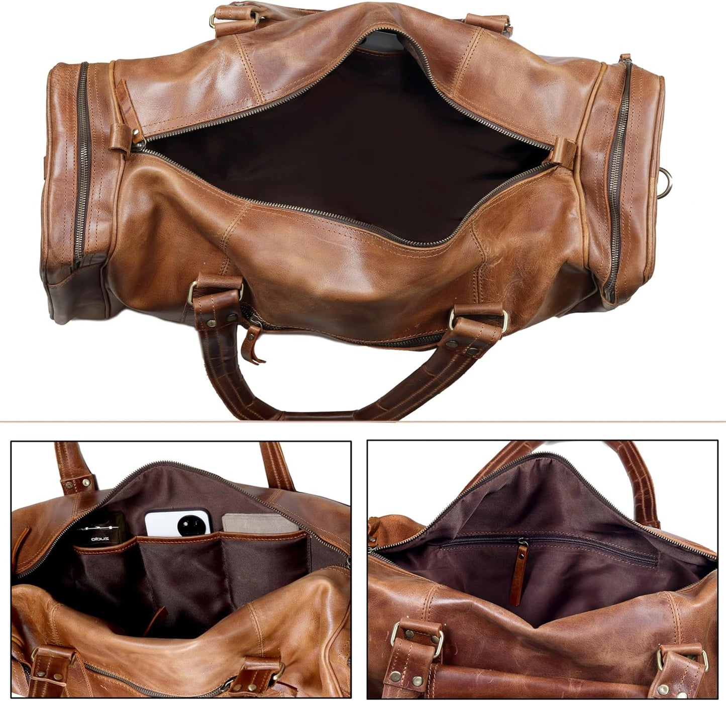 Leather Duffel Bag for Men and Women, Full Grain Travel Duffel Bag, Sports Duffel Bag Men, Overnight Weekender Bag Carry on Cabin Bag Luggage Bag Handmade Leather Duffle 24 inches