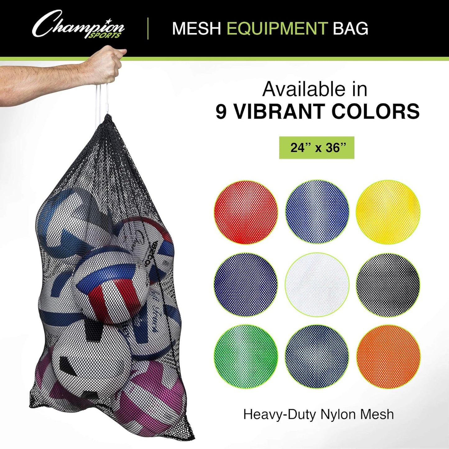 Champion Sports Mesh Equipment Bag – Heavy-Duty Nylon Drawstring Bag with Lock & ID Tag, Breathable