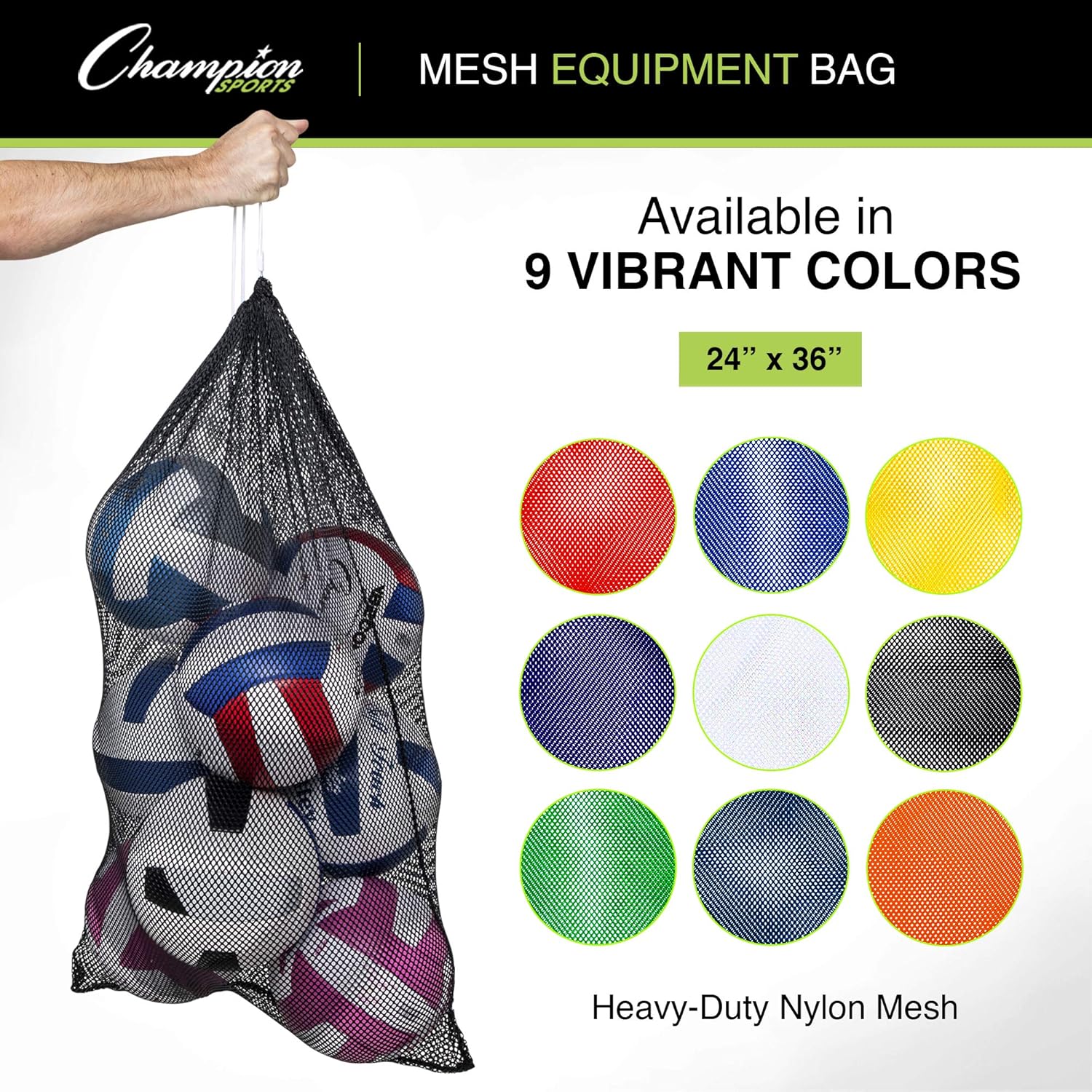 Champion Sports Mesh Equipment Bag – Heavy-Duty Nylon Drawstring Bag with Lock & ID Tag, Breathable