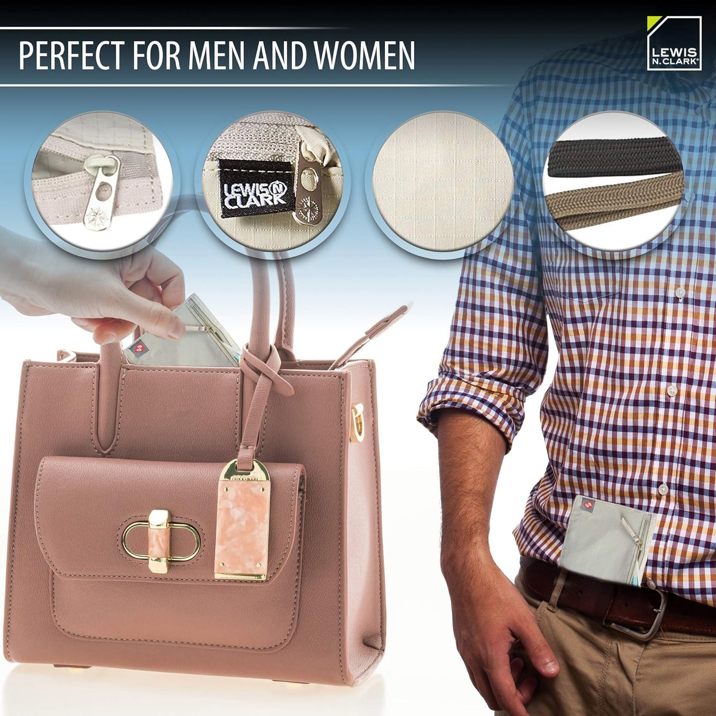 Lewis N. Clark RFID Blocking Money Belt Travel Pouch + Credit Card, ID, Passport Holder for Women & Men, Tan, One Size