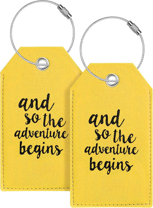 Luggage Tag & Initial Baggage Tags for Suitcases Leather Bag Tags for Backpacks Handbag School Instrument with Name ID Label Travel Essentials, Unique Fun Yellow Personalized Luggage Tags 2 Pack