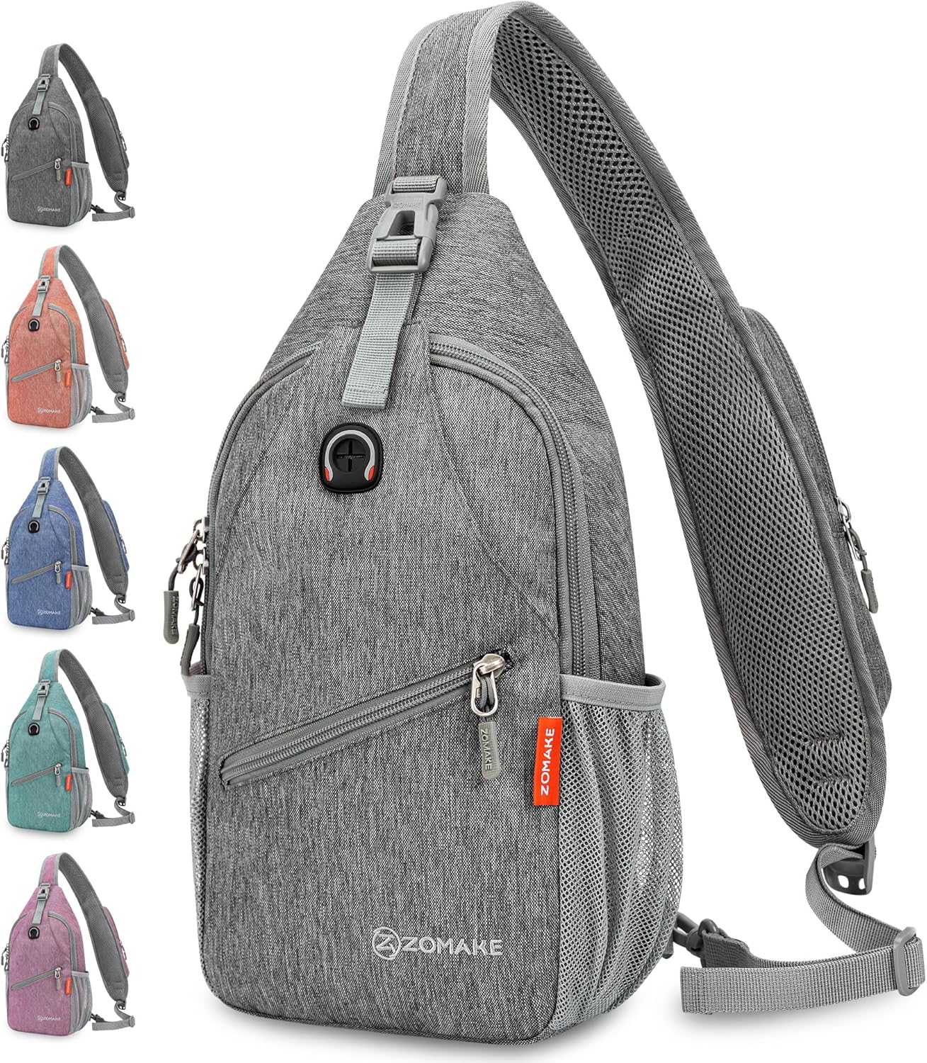 ZOMAKE Sling Bag,Small Crossbody Sling Backpack,Water Resistant Shoulder Daypack for Travel,Anti Thief Chest Bag for Hiking(Gray-Black)