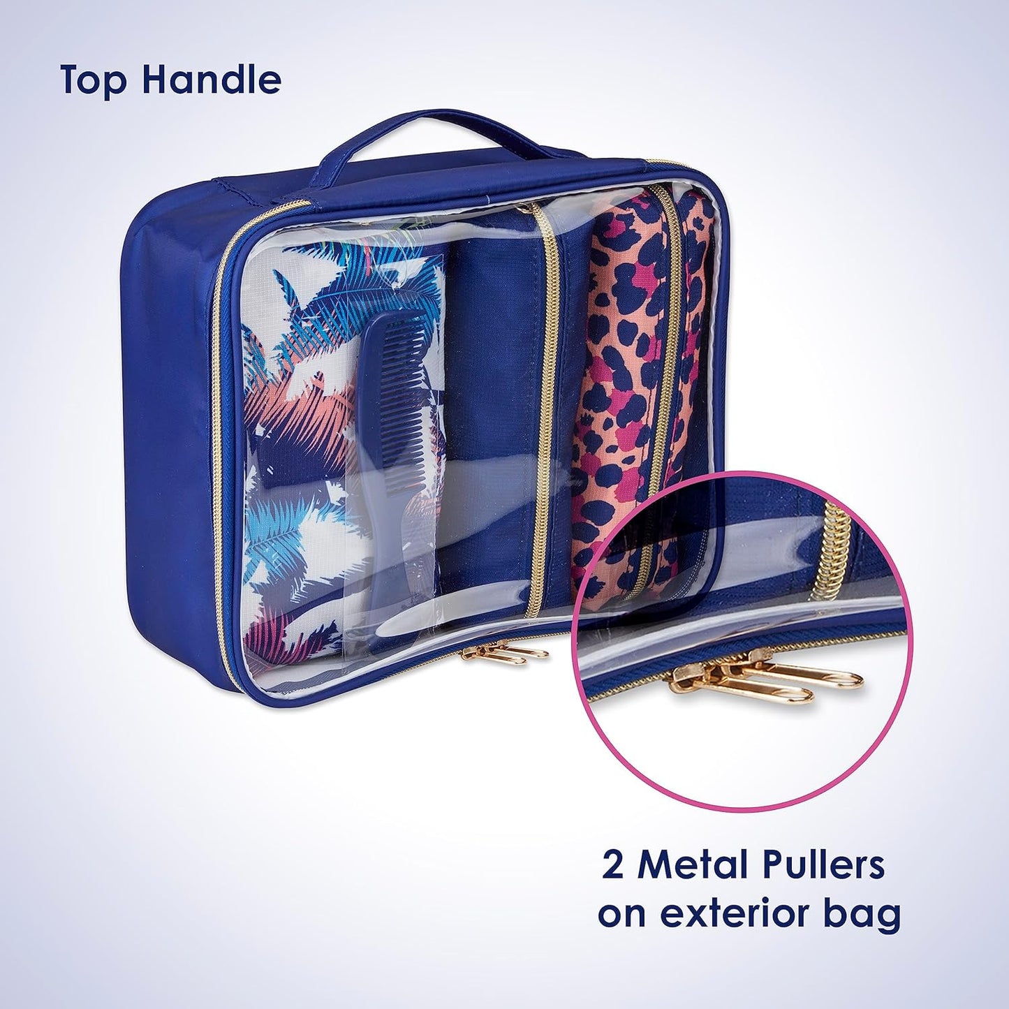 Conair Women's 5 Piece Toiletry and Cosmetic Bag, Blue Palm, 1 Count (Pack of 2)