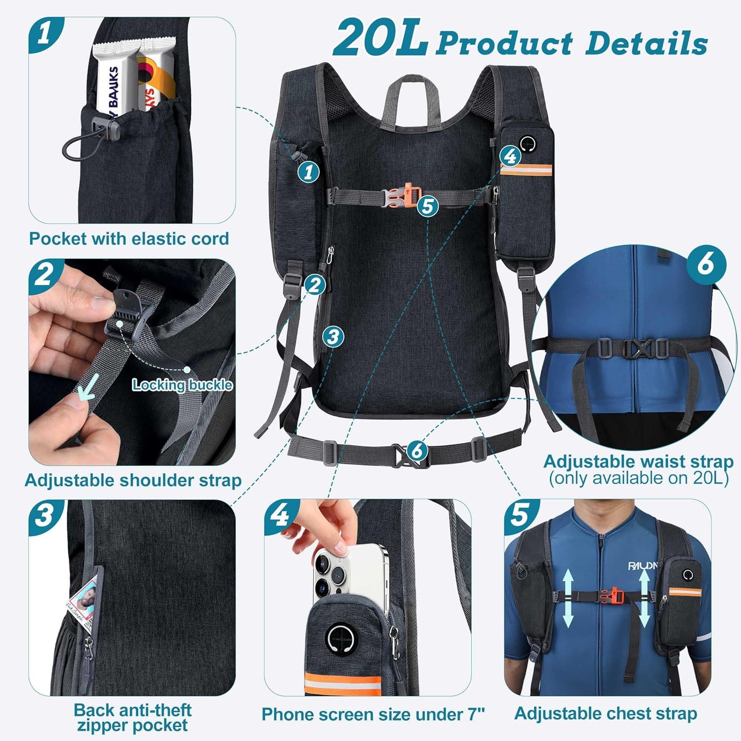 20L Small Hiking Backpack for Men Women Foldable Packable Back Pack Ultralight Hiking Daypack for Travel Camping Outdoor, Black