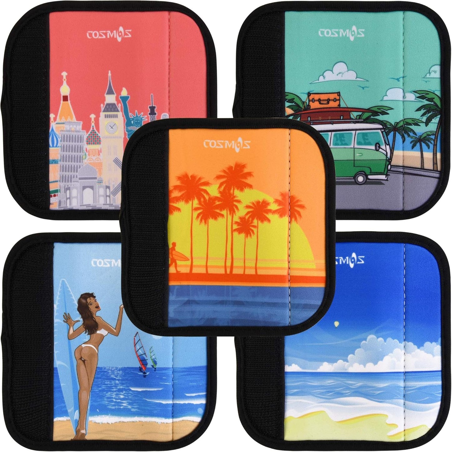 Cosmos 5 Pcs Luggage Handle Wraps Soft Neoprene Grip Handle Cover Detachable Luggage Identifier for Luggage Suitcase Travel Bag Trolley Case Travel Accessories (Summer Sun Pattern (5 Pcs))