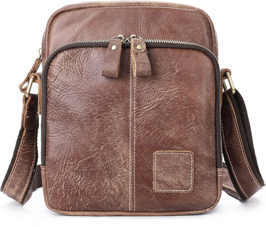 Genuine Leather Shoulder Bag for Men Crossbody Sling Bag Adjustable Small Messenger Purse Travel Work Business bag