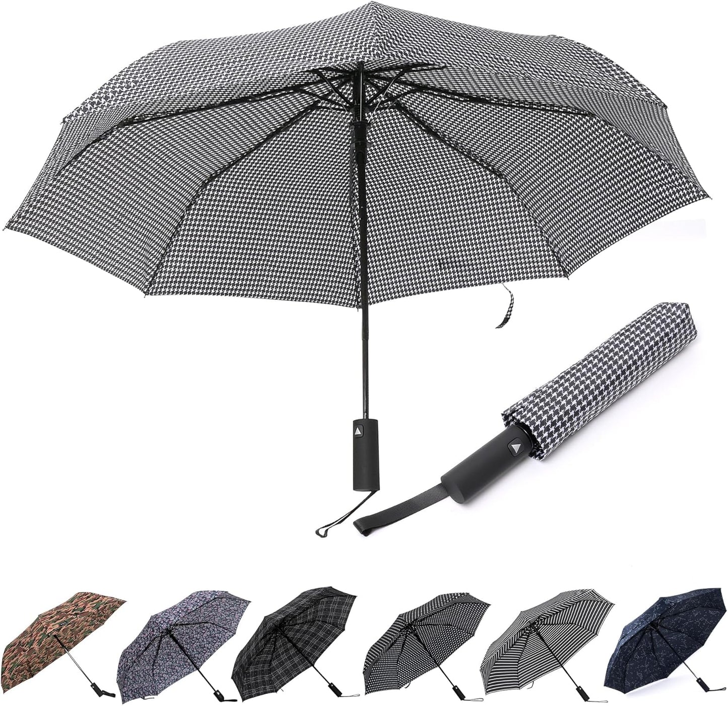 Nollia Windproof Automatic Travel Umbrella, Compact Portable with Reinforced Ribs for Sun & Rain