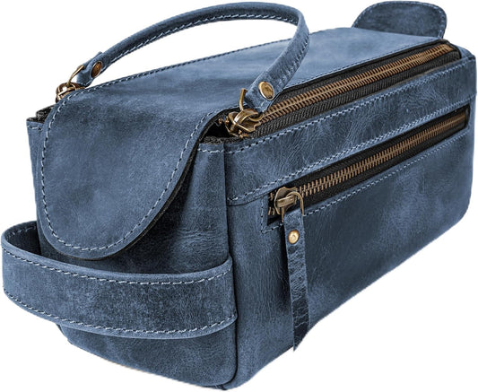 LUXEORIA Genuine Leather Toiletry Bags for Men and Women, Handmade Premium Leather Dopp Kit and Shaving Bag, Cosmetic Bag for Womens and Mens, Travel Essentials & Organizers