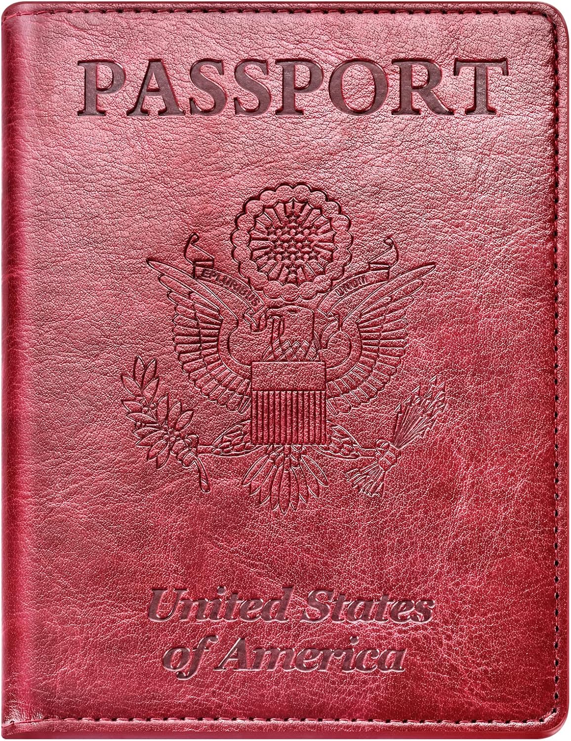 Real Leather Wallet RFID Family Passport Holder Waterproof Travel Black (Red)