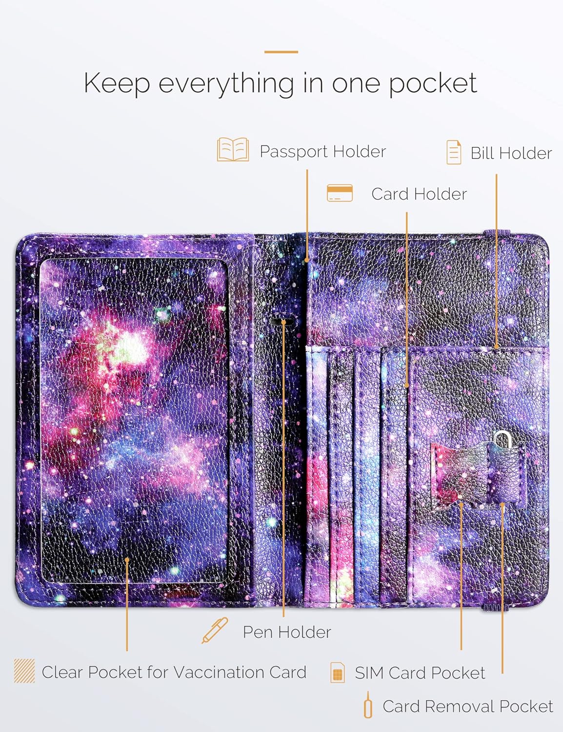 Mymazn RFID Passport Holder Women Passport and Vaccine Card Wallet Combo Passport Case with RFID Blocking Passport Cover with Clear Pocket Passport Wallet for Vaccination Card Holder (Starry)