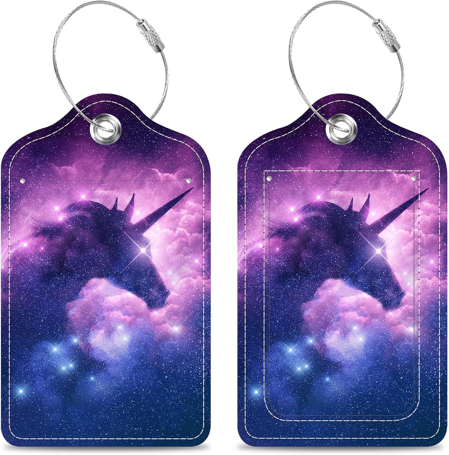 Luggage Tags for Suitcase Unicorn in Galaxy Nebula Cloud 2 PCS Leather Travel Cruise Luggage Tag with Stainless Steel Loop Name ID Label Privacy Cover for Women Men Travel Bag Labels Set