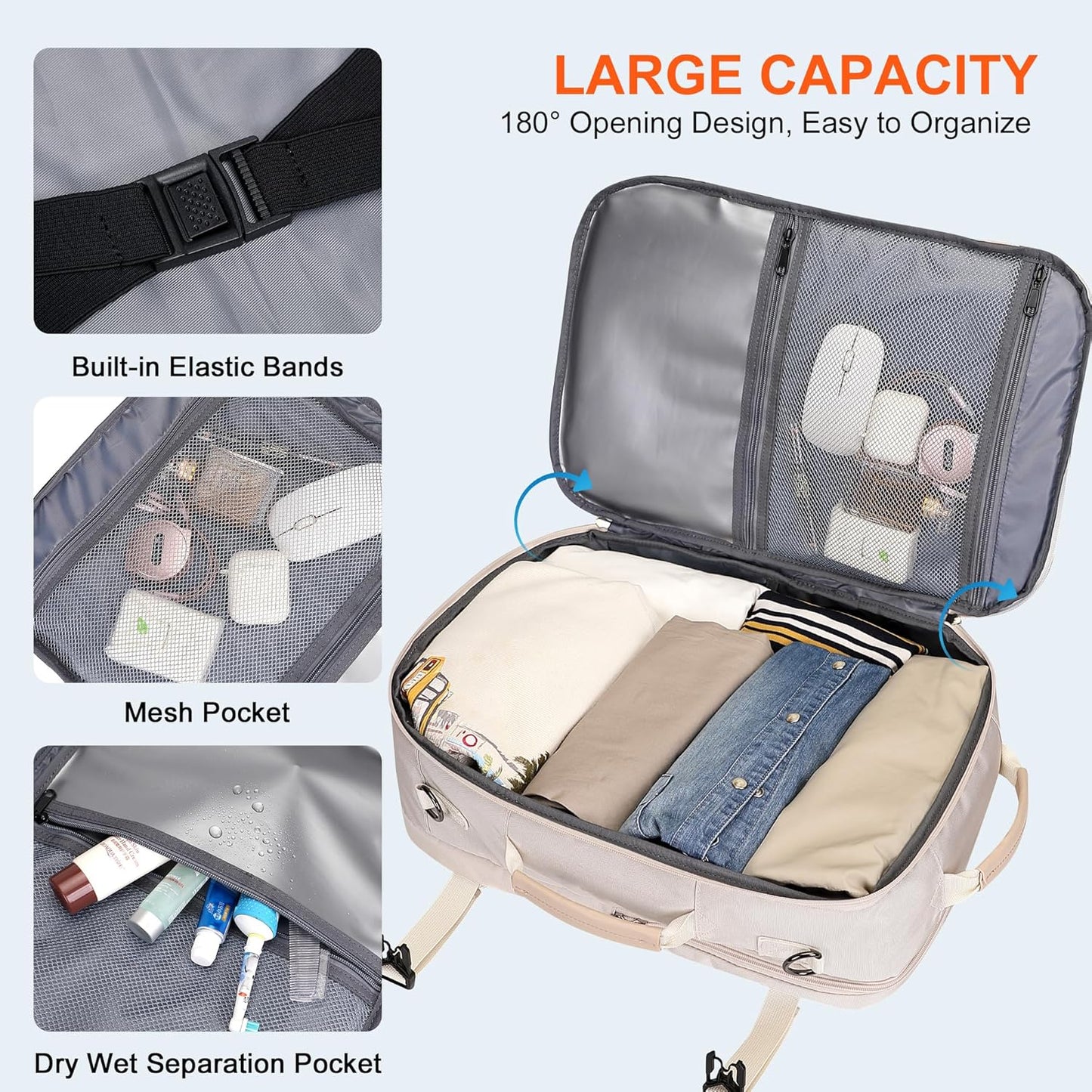 PIJUSHI Travel Backpack for Women Carry on Suitcase Backpack Flight Approved Personal Item Bag Fits 16 Inch Laptop(PE035 Beige)