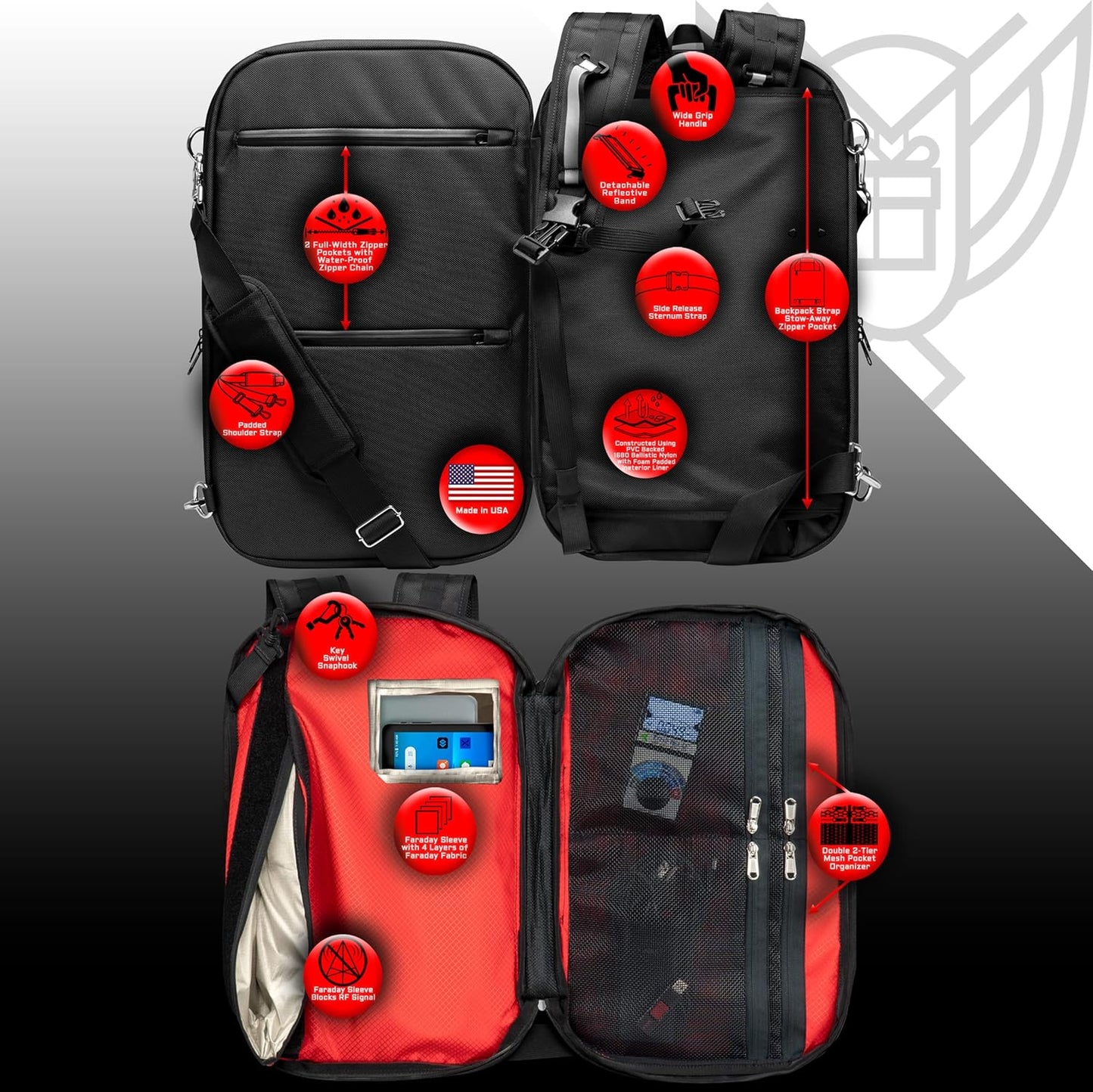 Xtreme Sight Line ~ FLEX Faraday Bag/Small LITE Faraday Bag Combo ~ Tracking/Hacking Defense ~ Red